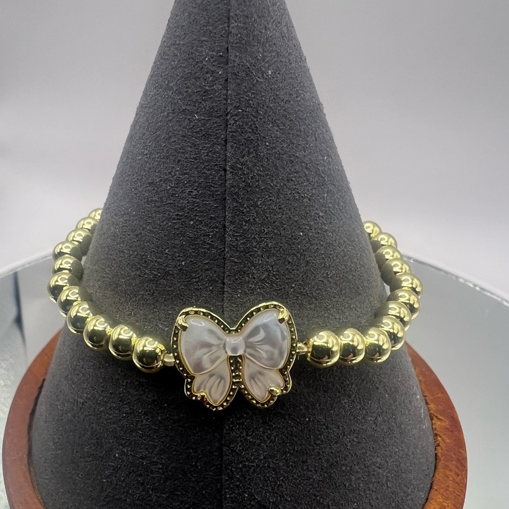 Brand New Kendra Scott Haley Bow Gold Stretch Bracelet- Ivory Mother-of-Pearl